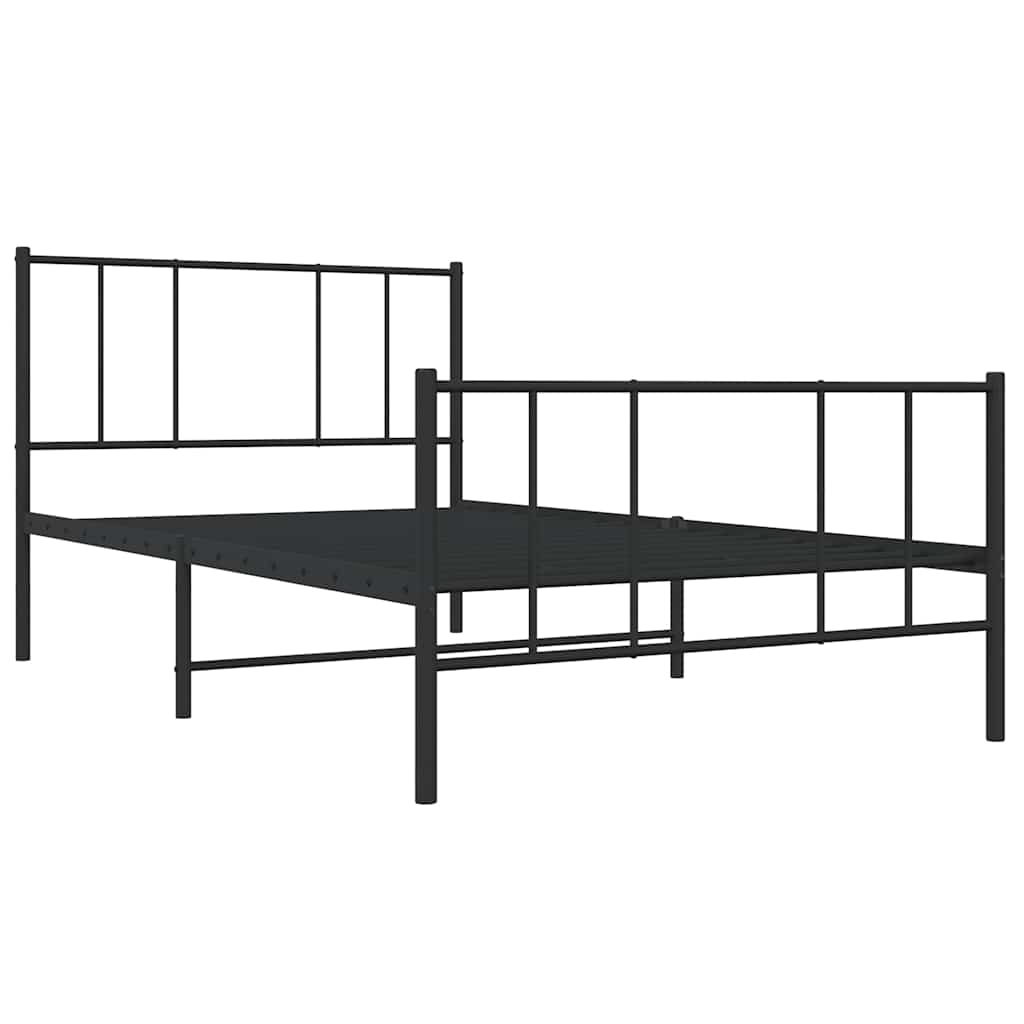 vidaXL Metalowa rama łóżka z wezgłowiem i zanóżkiem, czarna, 75x190 cm