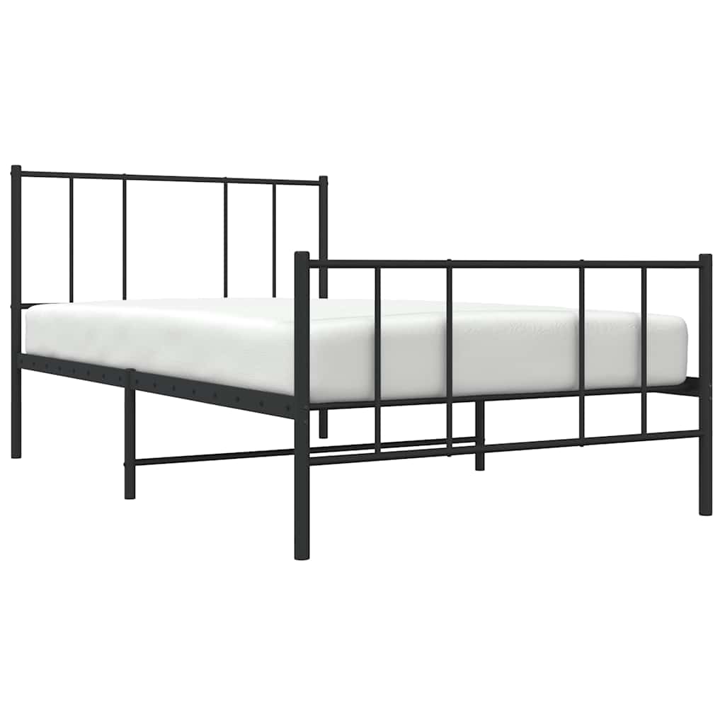 vidaXL Metalowa rama łóżka z wezgłowiem i zanóżkiem, czarna, 75x190 cm
