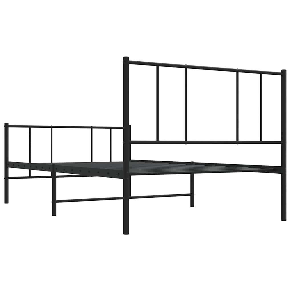 vidaXL Metalowa rama łóżka z wezgłowiem i zanóżkiem, czarna, 75x190 cm