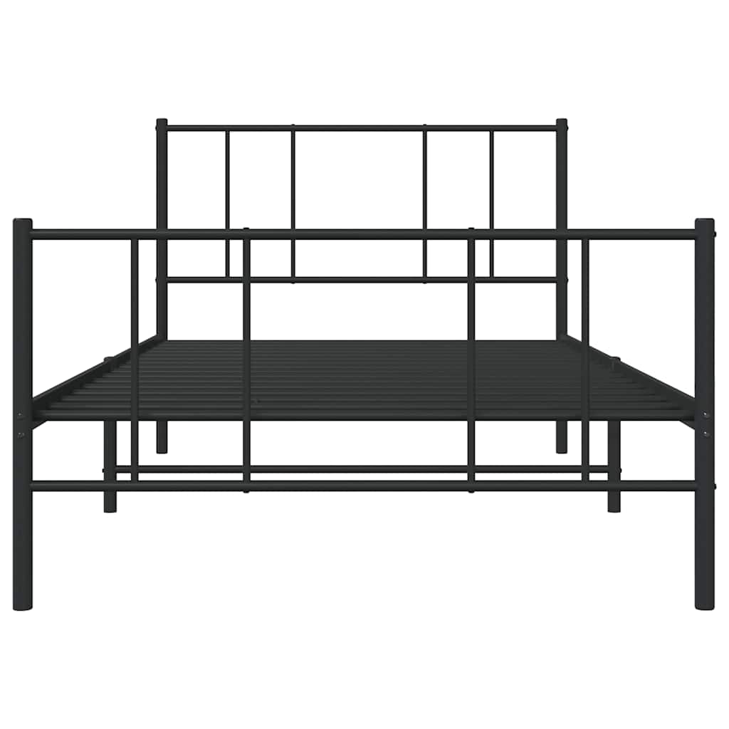 vidaXL Metalowa rama łóżka z wezgłowiem i zanóżkiem, czarna, 90x190 cm