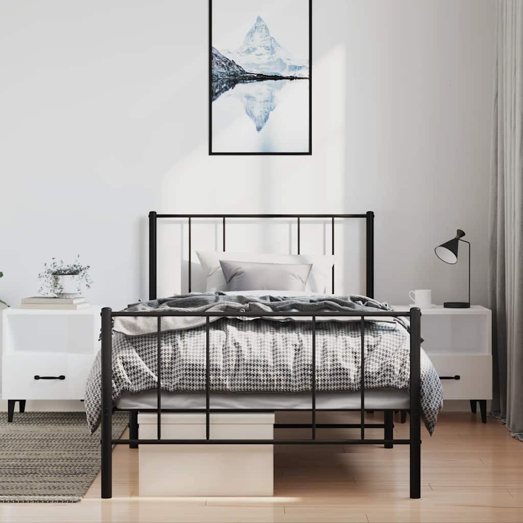 vidaXL Metalowa rama łóżka z wezgłowiem i zanóżkiem, czarna, 100x190cm