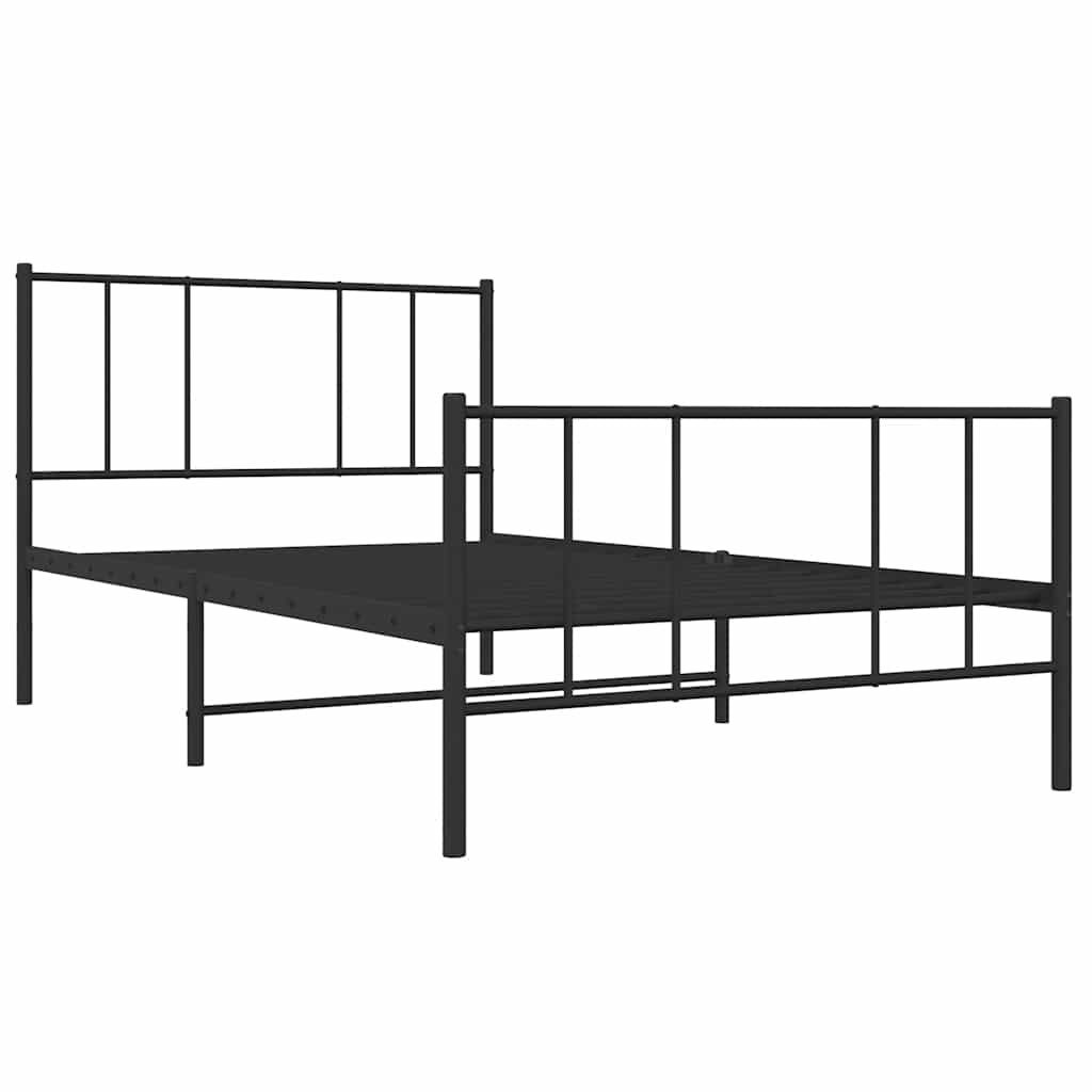 vidaXL Metalowa rama łóżka z wezgłowiem i zanóżkiem, czarna, 100x190cm