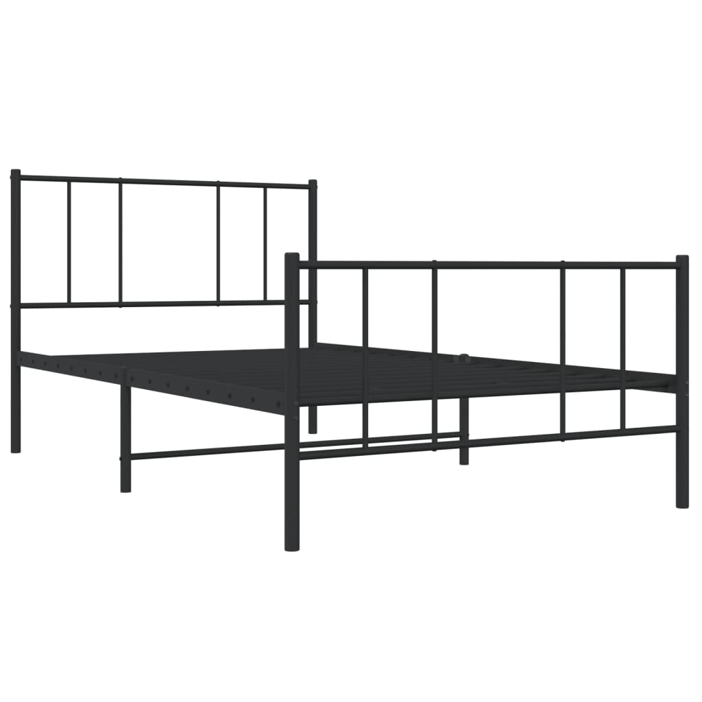 vidaXL Metalowa rama łóżka z wezgłowiem i zanóżkiem, czarna, 107x203cm