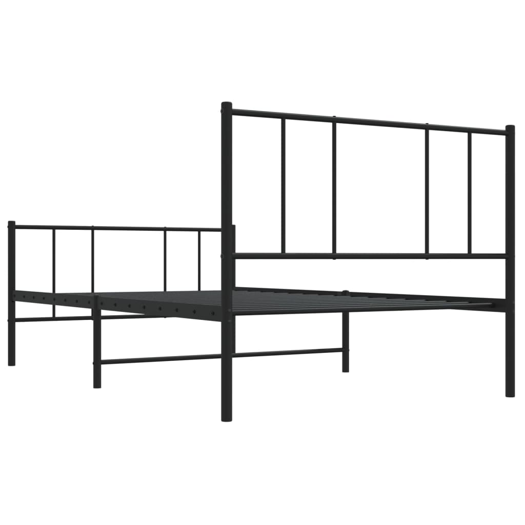 vidaXL Metalowa rama łóżka z wezgłowiem i zanóżkiem, czarna, 107x203cm