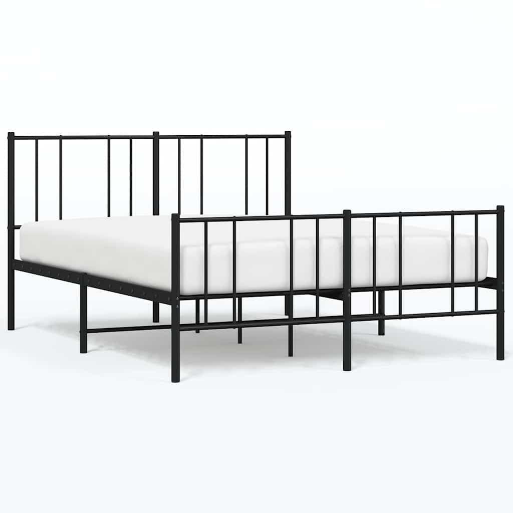 vidaXL Metalowa rama łóżka z wezgłowiem i zanóżkiem, czarna, 135x190cm
