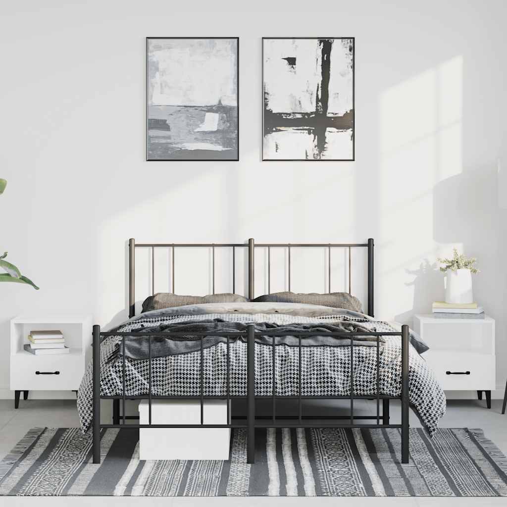 vidaXL Metalowa rama łóżka z wezgłowiem i zanóżkiem, czarna, 135x190cm