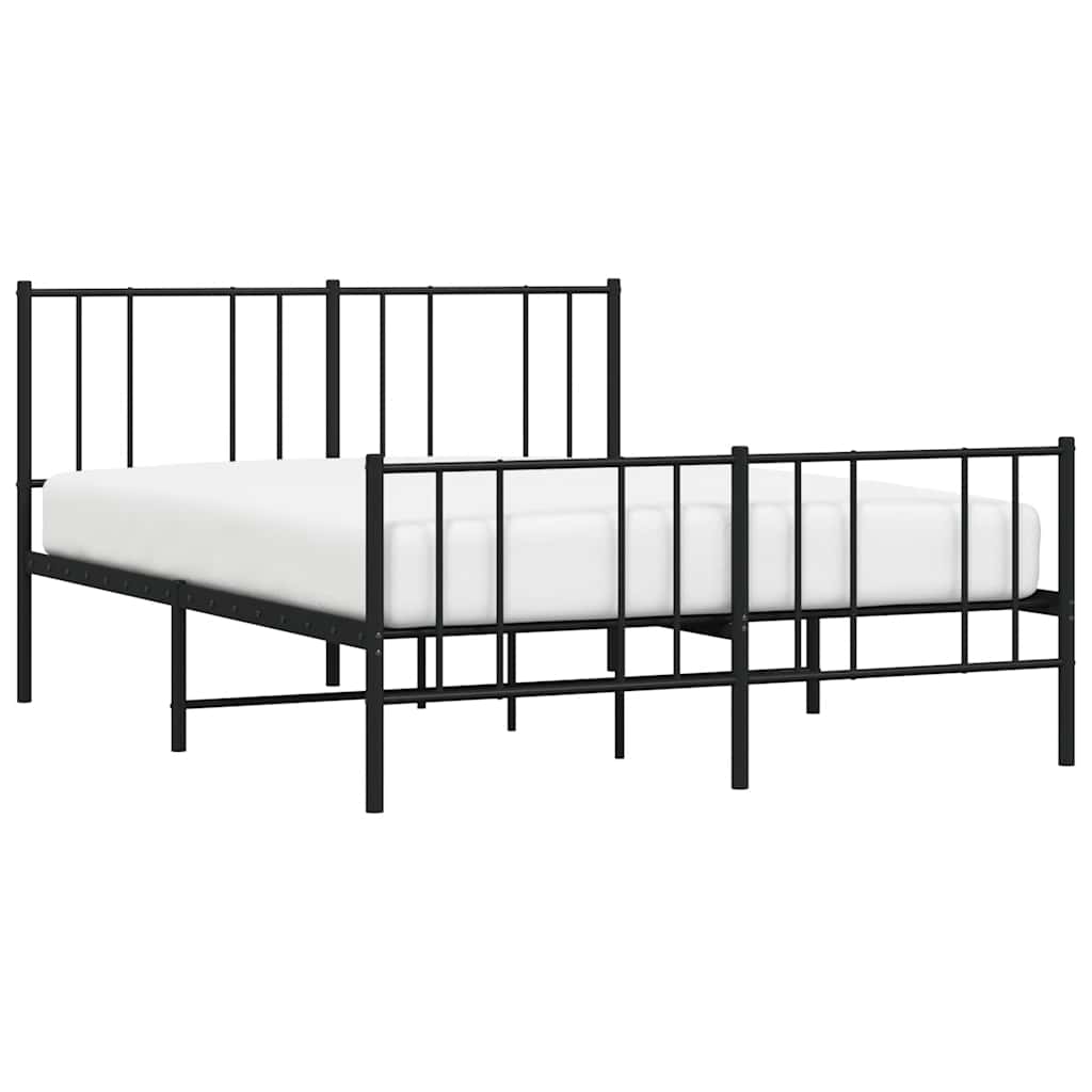 vidaXL Metalowa rama łóżka z wezgłowiem i zanóżkiem, czarna, 135x190cm
