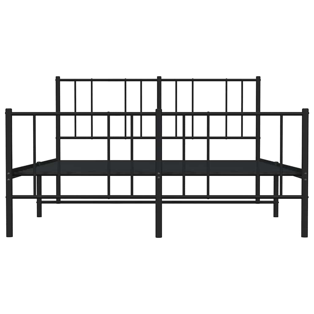 vidaXL Metalowa rama łóżka z wezgłowiem i zanóżkiem, czarna, 135x190cm