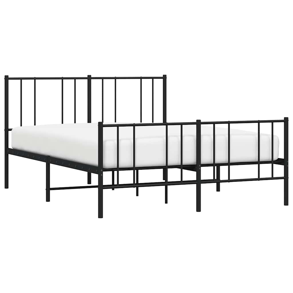 vidaXL Metalowa rama łóżka z wezgłowiem i zanóżkiem, czarna, 140x190cm