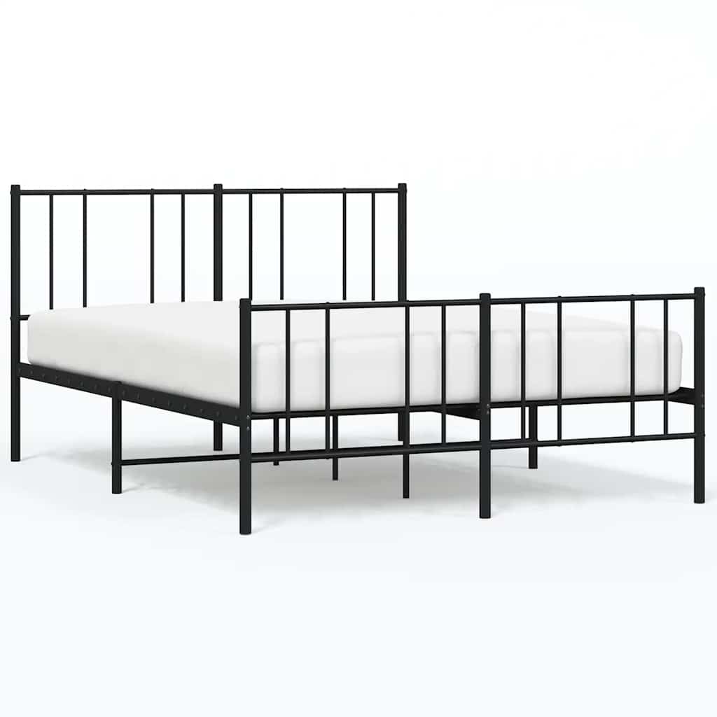 vidaXL Metalowa rama łóżka z wezgłowiem i zanóżkiem, czarna, 150x200cm