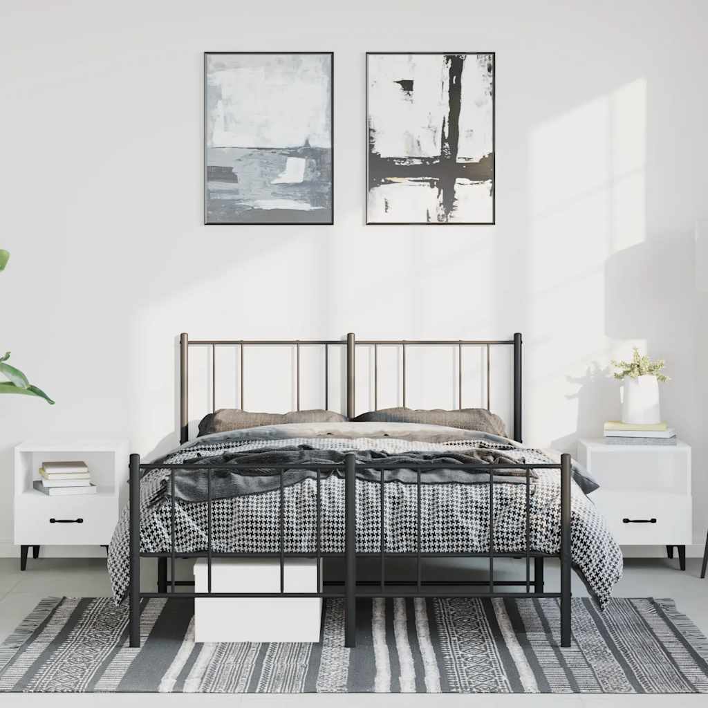 vidaXL Metalowa rama łóżka z wezgłowiem i zanóżkiem, czarna, 150x200cm