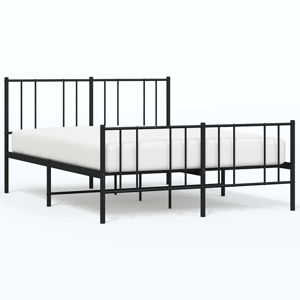 vidaXL Metalowe łóżko z zanóżkiem, bez materaca, czarne, 160x200 cm