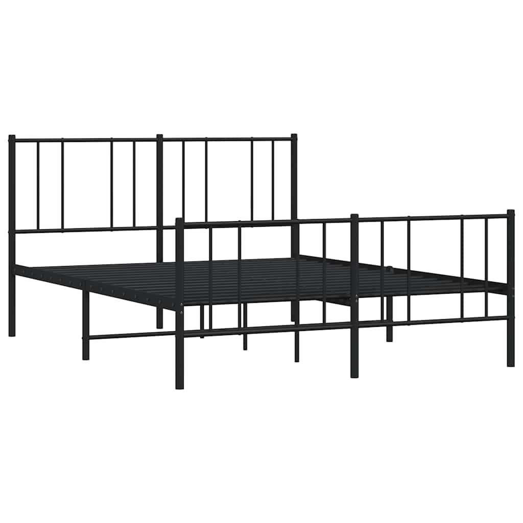vidaXL Metalowe łóżko z zanóżkiem, bez materaca, czarne, 160x200 cm