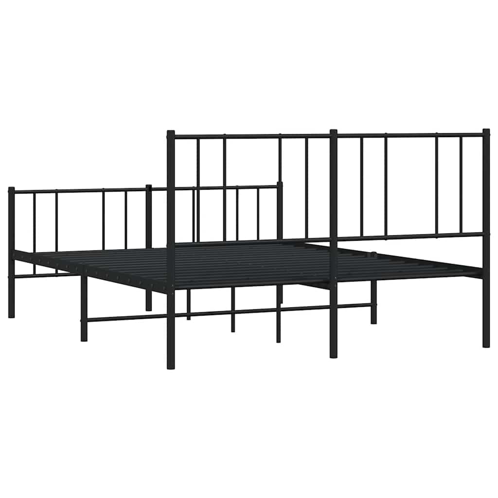 vidaXL Metalowe łóżko z zanóżkiem, bez materaca, czarne, 160x200 cm
