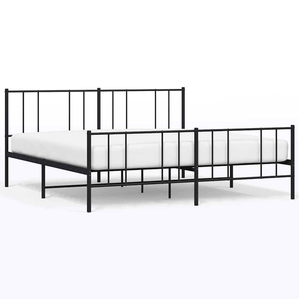 vidaXL Metalowa rama łóżka z wezgłowiem i zanóżkiem, czarna, 183x213cm