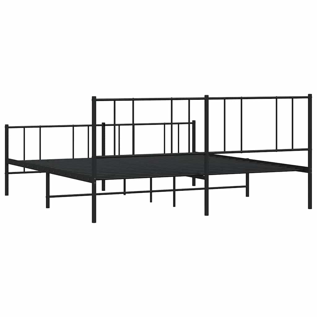 vidaXL Metalowa rama łóżka z wezgłowiem i zanóżkiem, czarna, 183x213cm