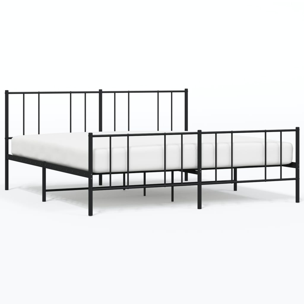 vidaXL Metalowa rama łóżka z wezgłowiem i zanóżkiem, czarna, 200x200cm