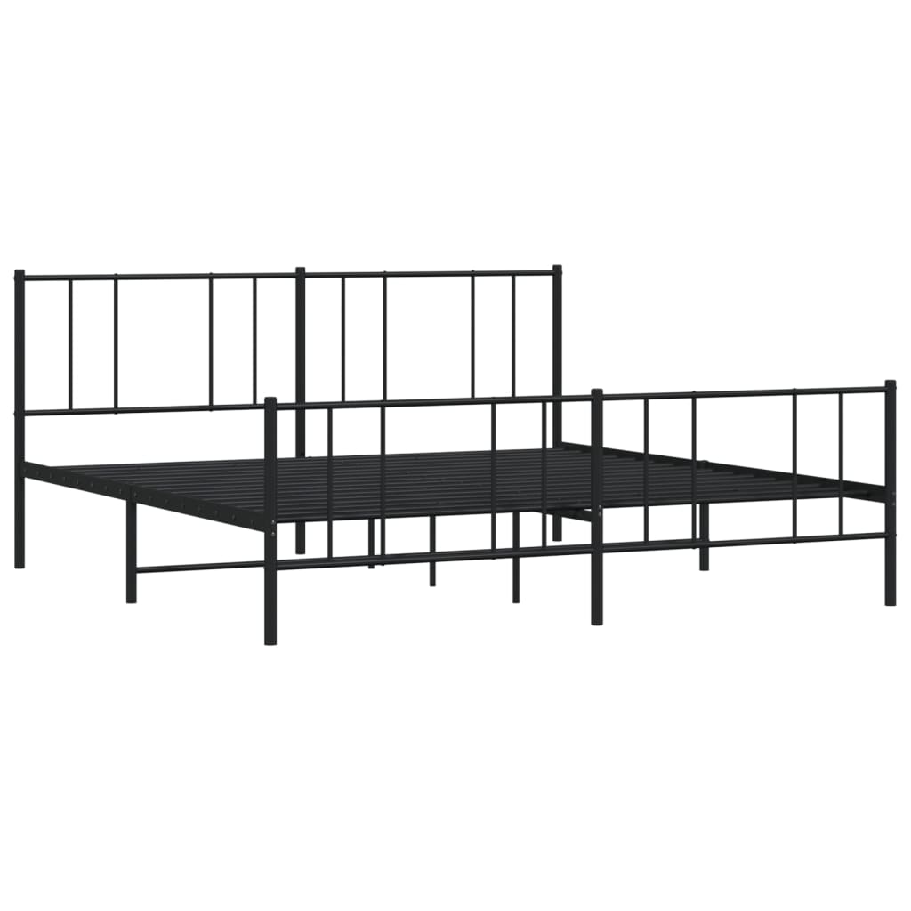 vidaXL Metalowa rama łóżka z wezgłowiem i zanóżkiem, czarna, 200x200cm