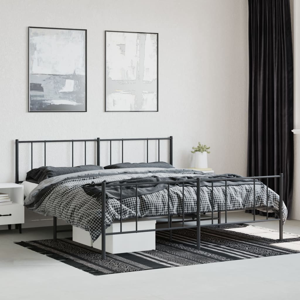 vidaXL Metalowa rama łóżka z wezgłowiem i zanóżkiem, czarna, 200x200cm