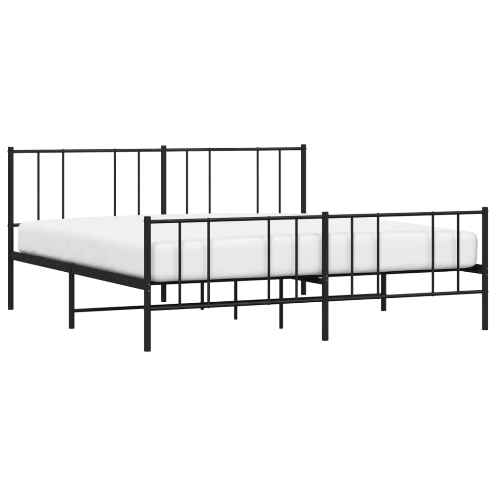vidaXL Metalowa rama łóżka z wezgłowiem i zanóżkiem, czarna, 200x200cm