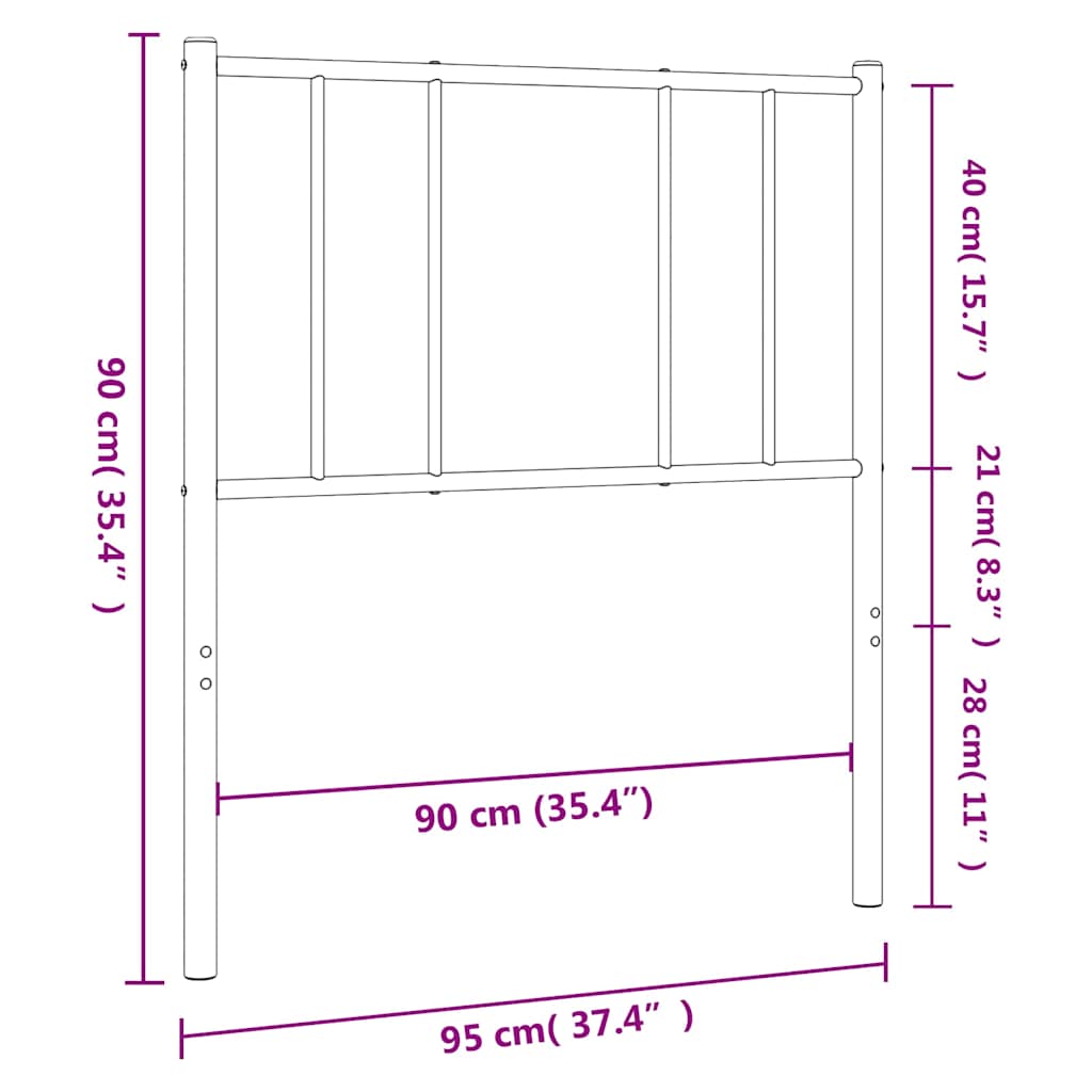 vidaXL Metalowe wymienne wezgłowie, czarne, 90 cm