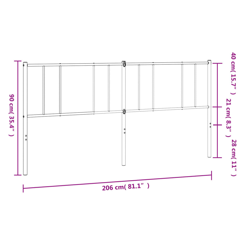 vidaXL Metalowe wymienne wezgłowie, czarne, 200 cm