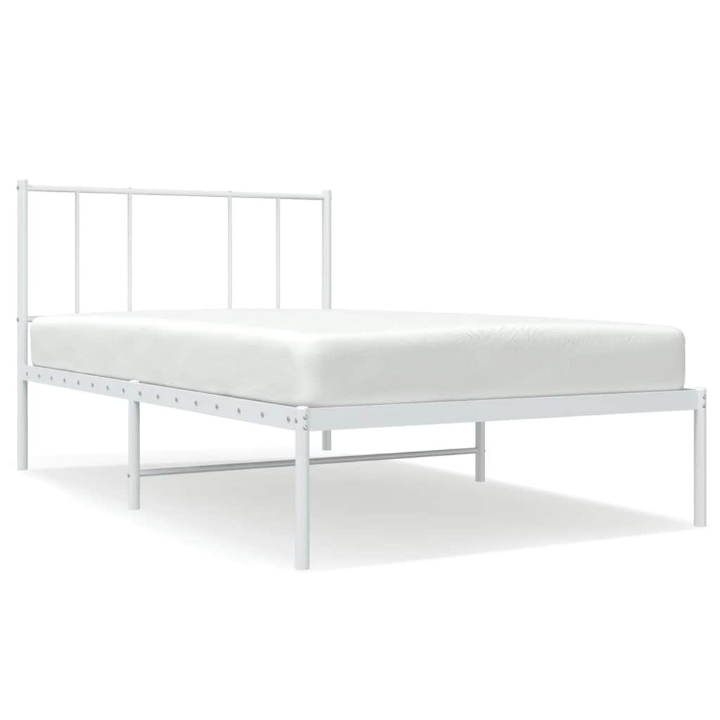 vidaXL Metalowe łóżko z wezgłowiem, bez materaca, białe, 75x190 cm