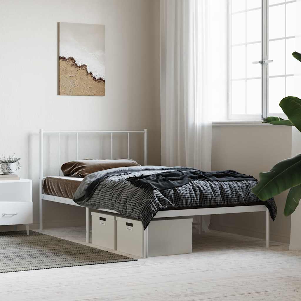 vidaXL Metalowe łóżko z wezgłowiem, bez materaca, białe, 75x190 cm