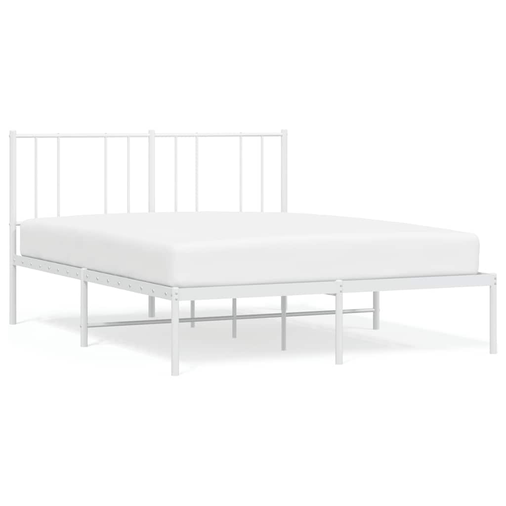 vidaXL Metalowa rama łóżka z wezgłowiem, biała, 135x190 cm
