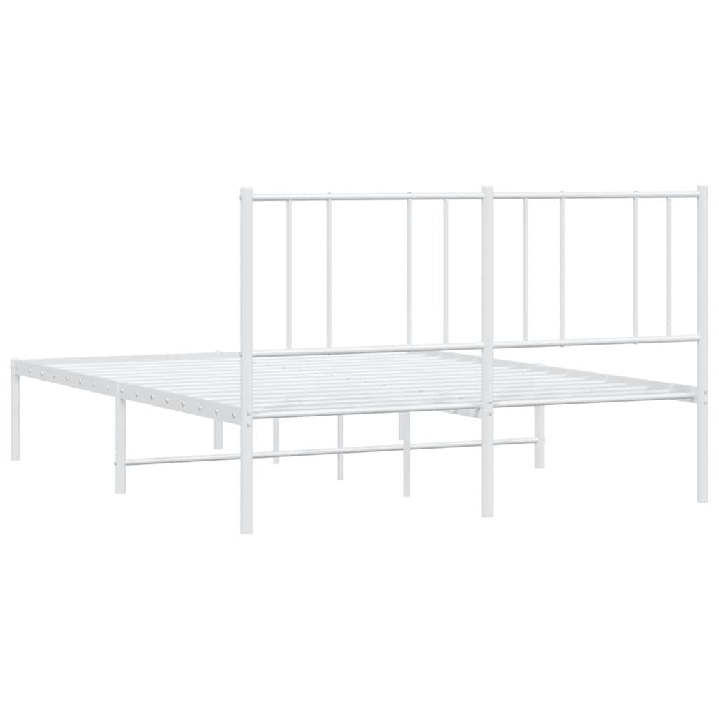 vidaXL Metalowa rama łóżka z wezgłowiem, biała, 135x190 cm