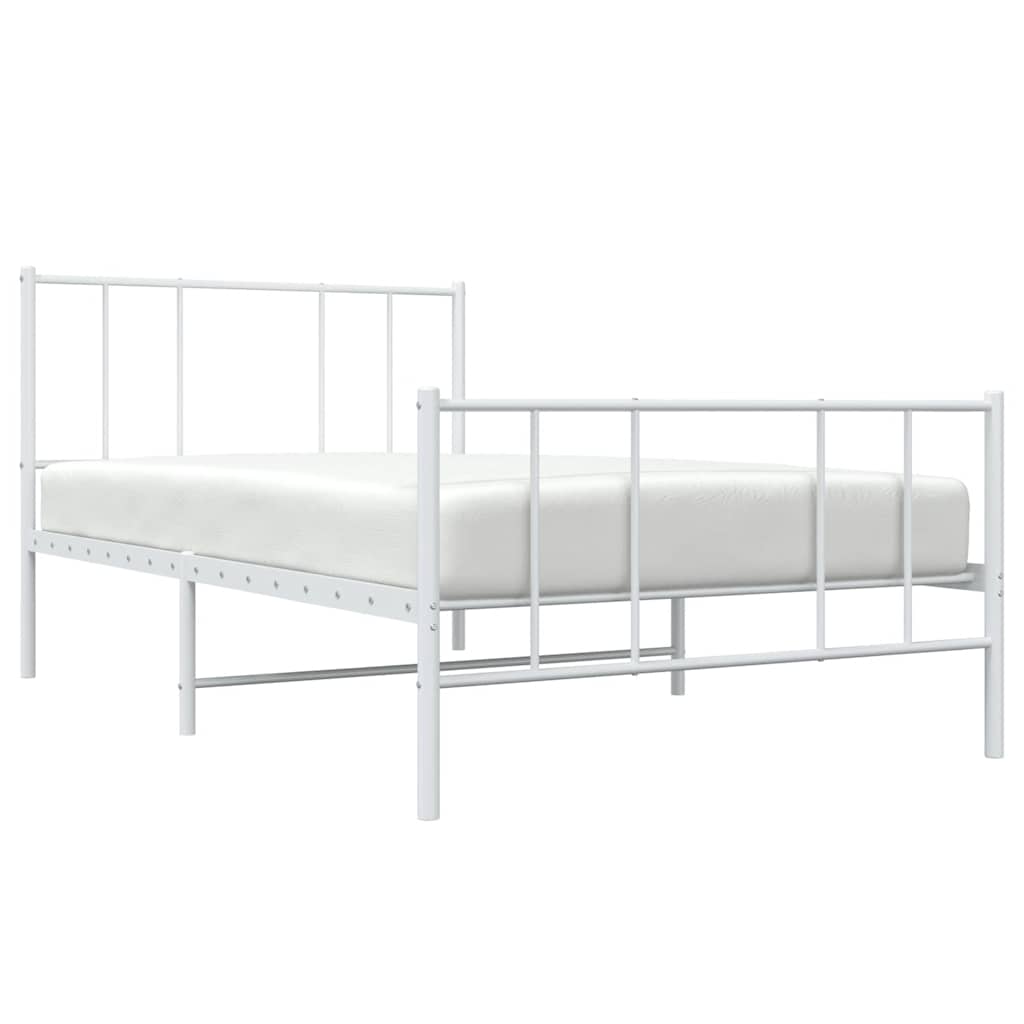 vidaXL Metalowa rama łóżka z wezgłowiem i zanóżkiem, biała, 90x200 cm