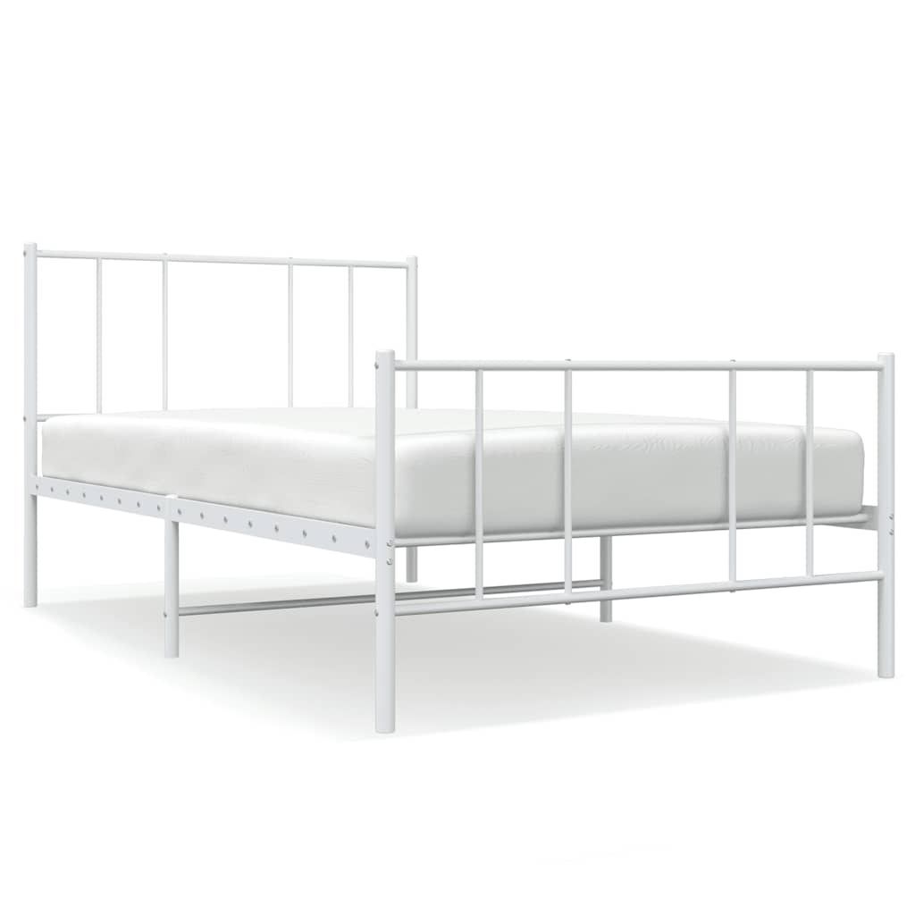vidaXL Metalowa rama łóżka z wezgłowiem i zanóżkiem, biała, 100x200 cm