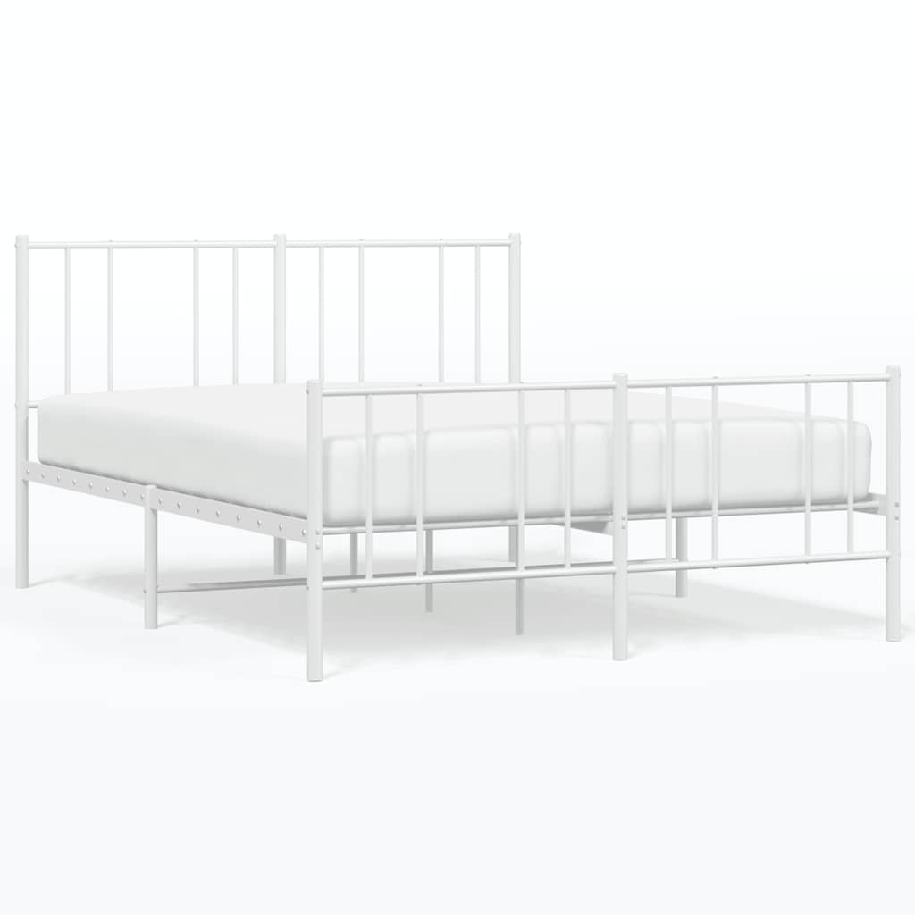 vidaXL Metalowa rama łóżka z wezgłowiem i zanóżkiem, biała, 120x200 cm