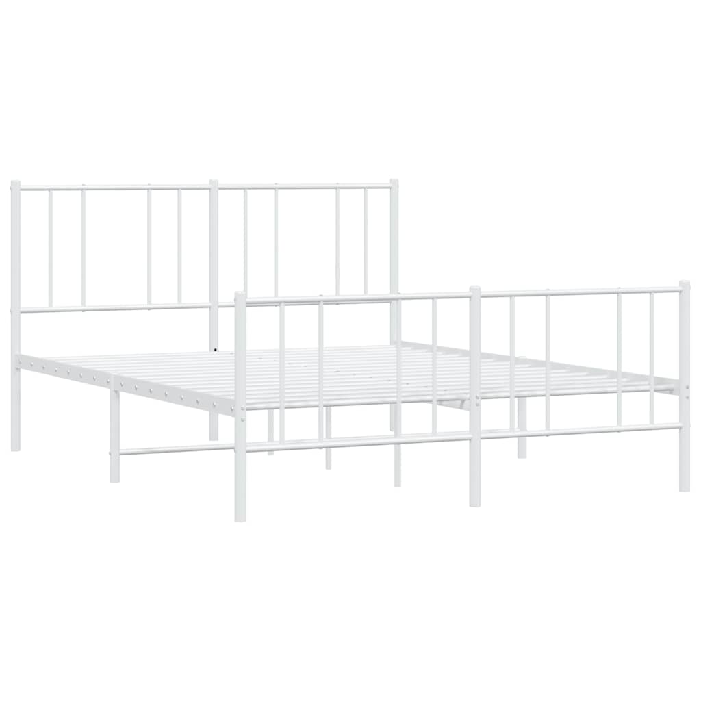 vidaXL Metalowa rama łóżka z wezgłowiem i zanóżkiem, biała, 120x200 cm
