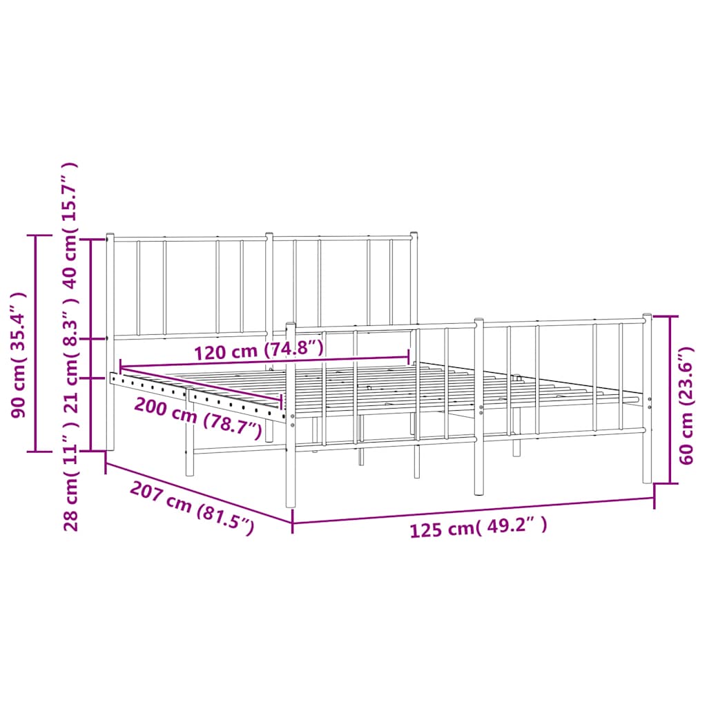vidaXL Metalowa rama łóżka z wezgłowiem i zanóżkiem, biała, 120x200 cm