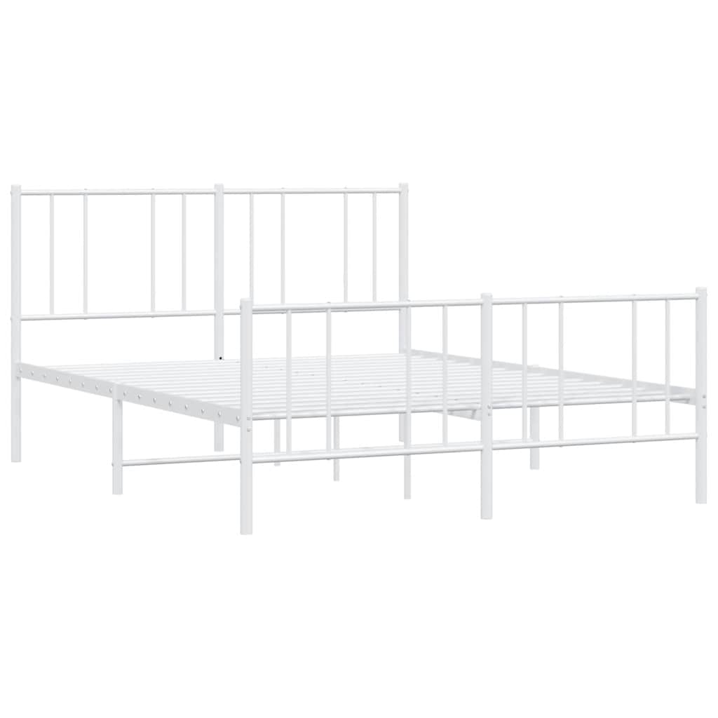 vidaXL Metalowa rama łóżka z wezgłowiem i zanóżkiem, biała, 135x190 cm