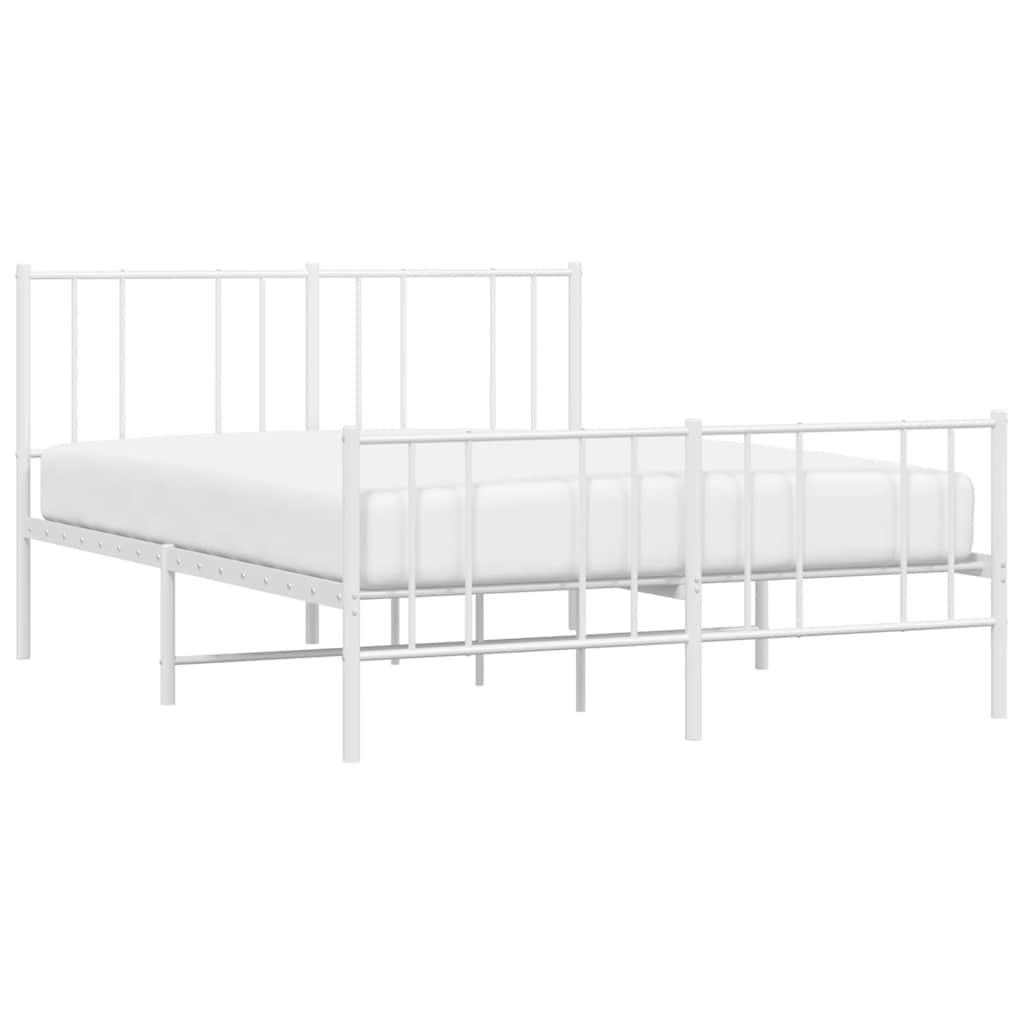 vidaXL Metalowa rama łóżka z wezgłowiem i zanóżkiem, biała, 135x190 cm