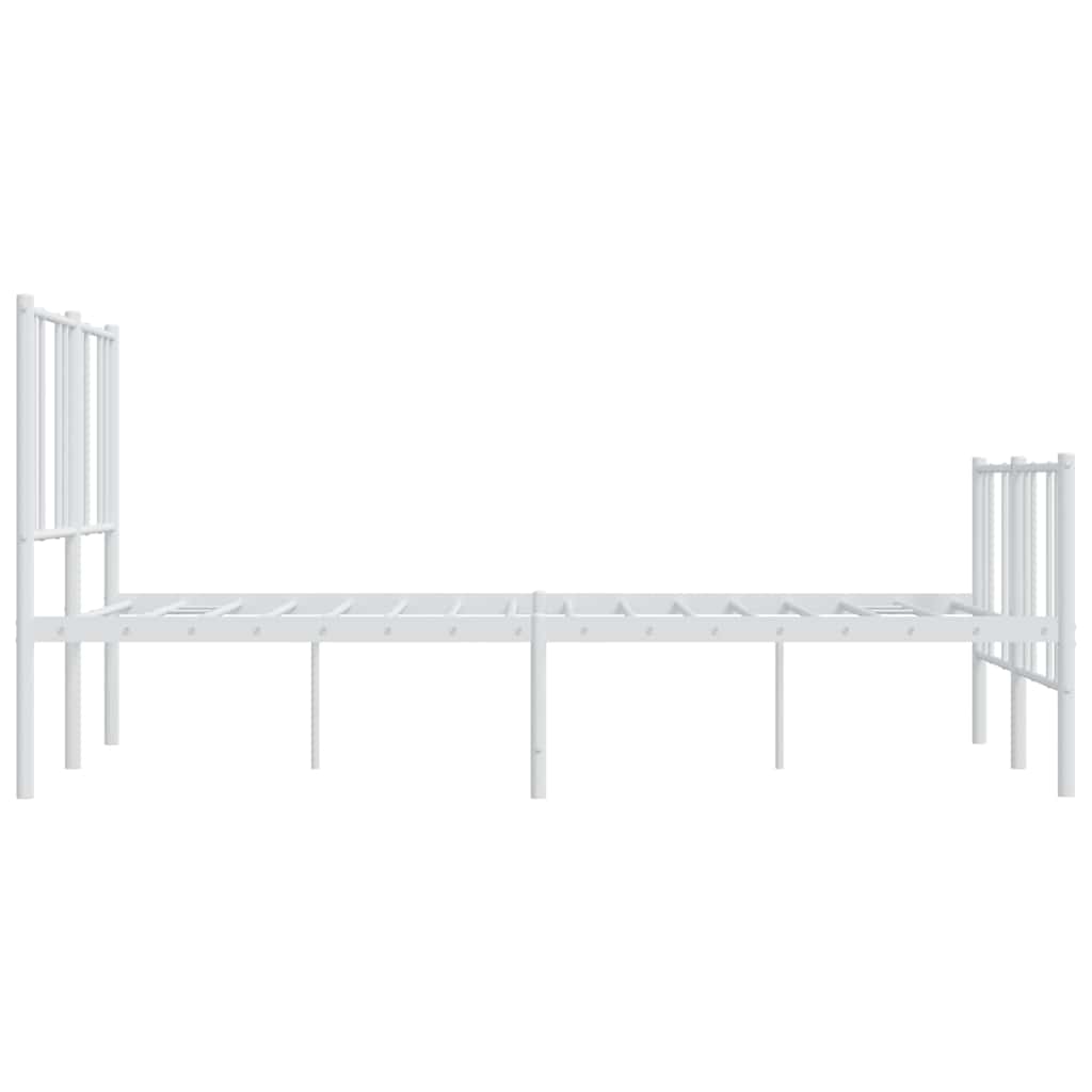 vidaXL Metalowa rama łóżka z wezgłowiem i zanóżkiem, biała, 135x190 cm