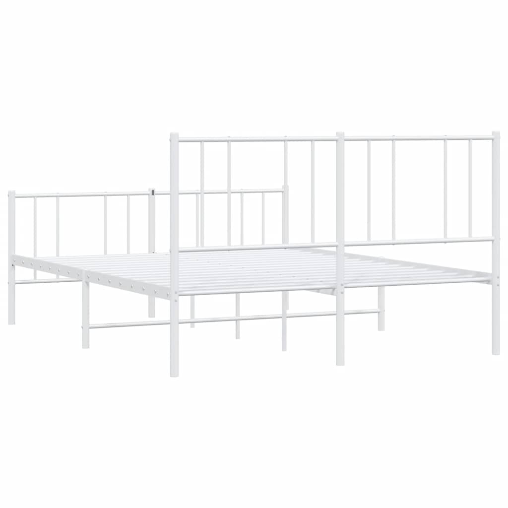vidaXL Metalowa rama łóżka z wezgłowiem i zanóżkiem, biała, 135x190 cm