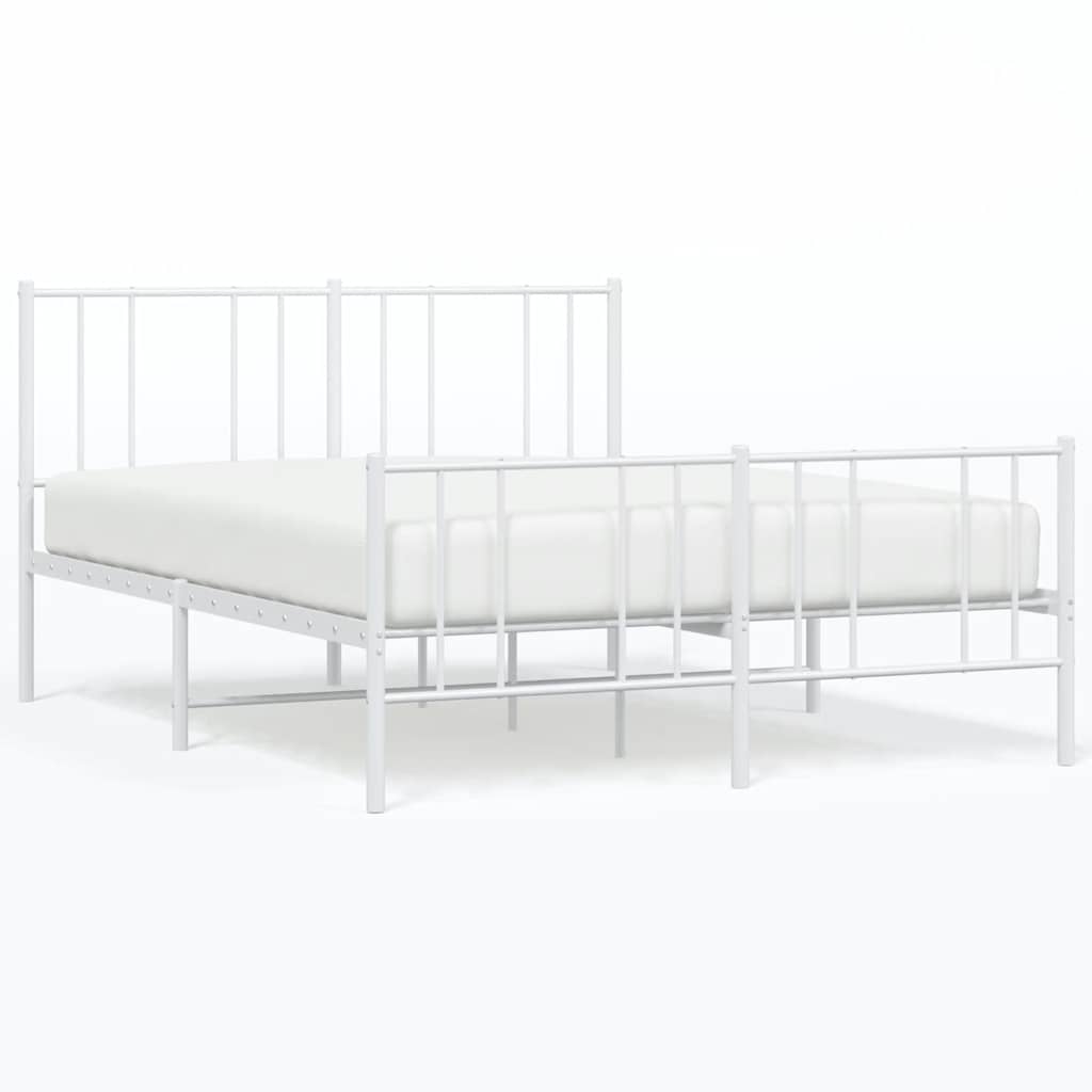 vidaXL Metalowa rama łóżka z wezgłowiem i zanóżkiem, biała, 140x190 cm