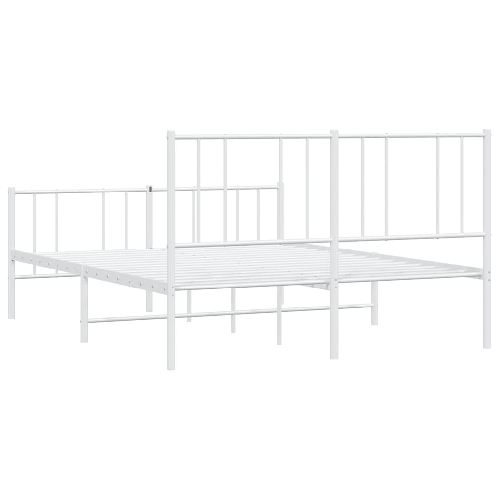 vidaXL Metalowa rama łóżka z wezgłowiem i zanóżkiem, biała, 140x200 cm