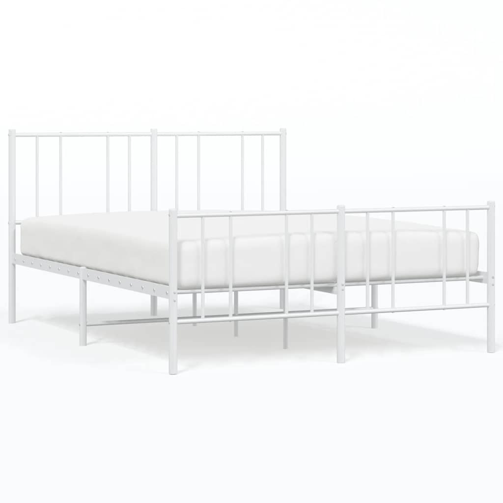 vidaXL Metalowa rama łóżka z wezgłowiem i zanóżkiem, biała, 150x200 cm