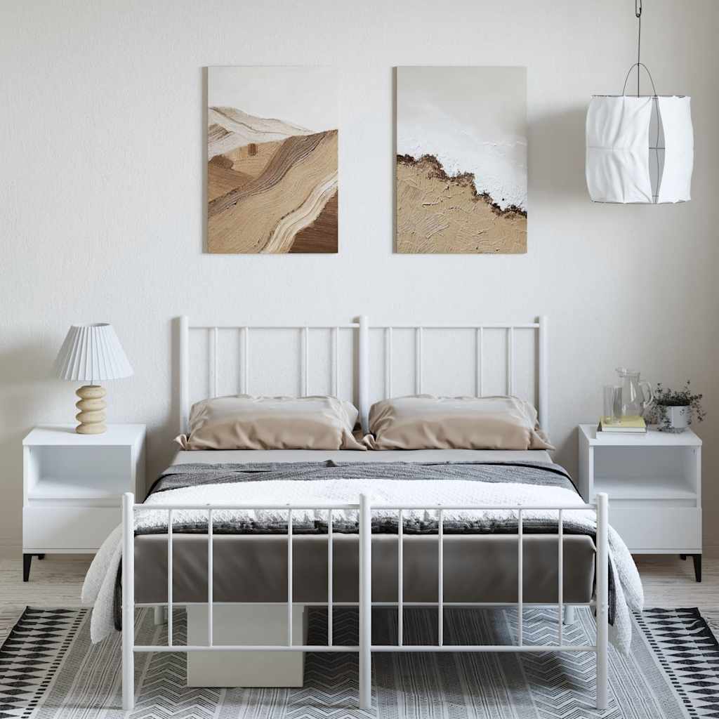 vidaXL Metalowa rama łóżka z wezgłowiem i zanóżkiem, biała, 150x200 cm