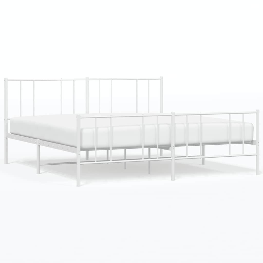 vidaXL Metalowa rama łóżka z wezgłowiem i zanóżkiem, biała, 180x200 cm