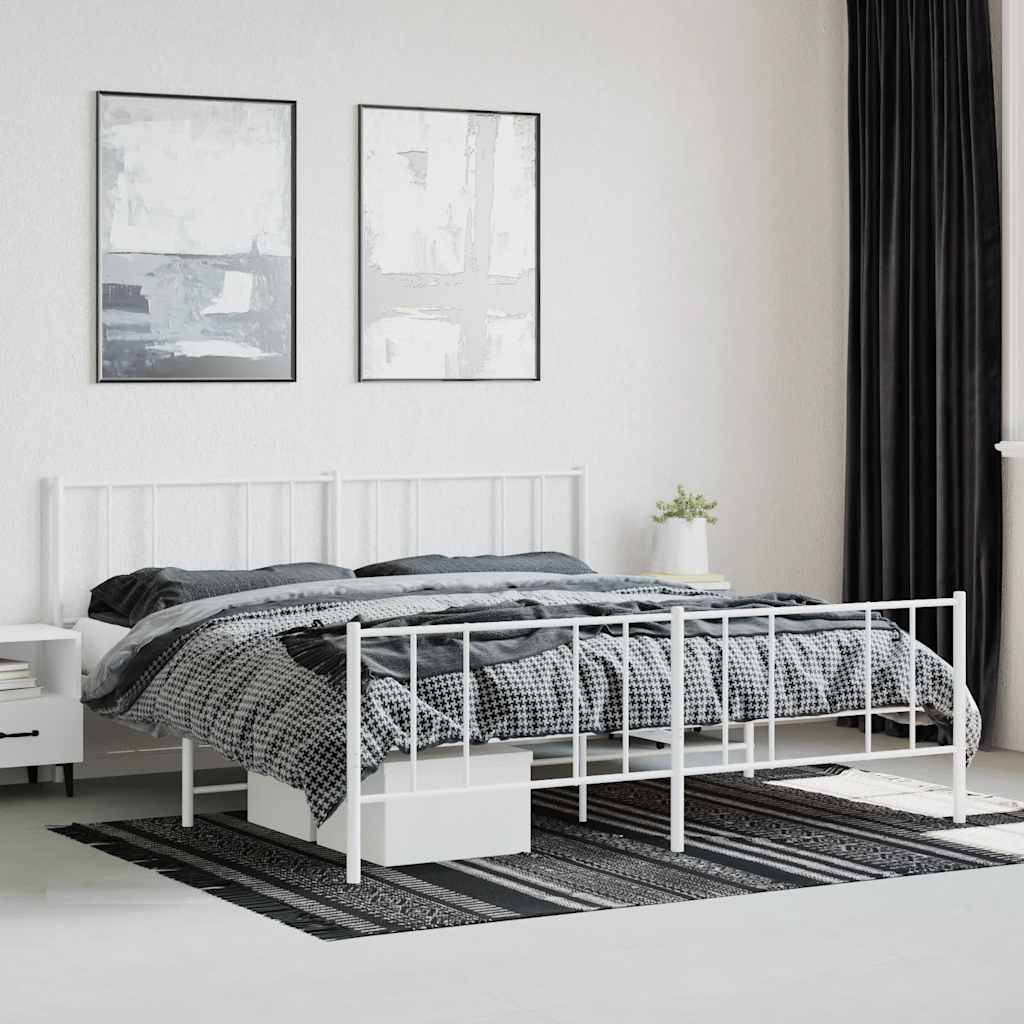 vidaXL Metalowa rama łóżka z wezgłowiem i zanóżkiem, biała, 180x200 cm