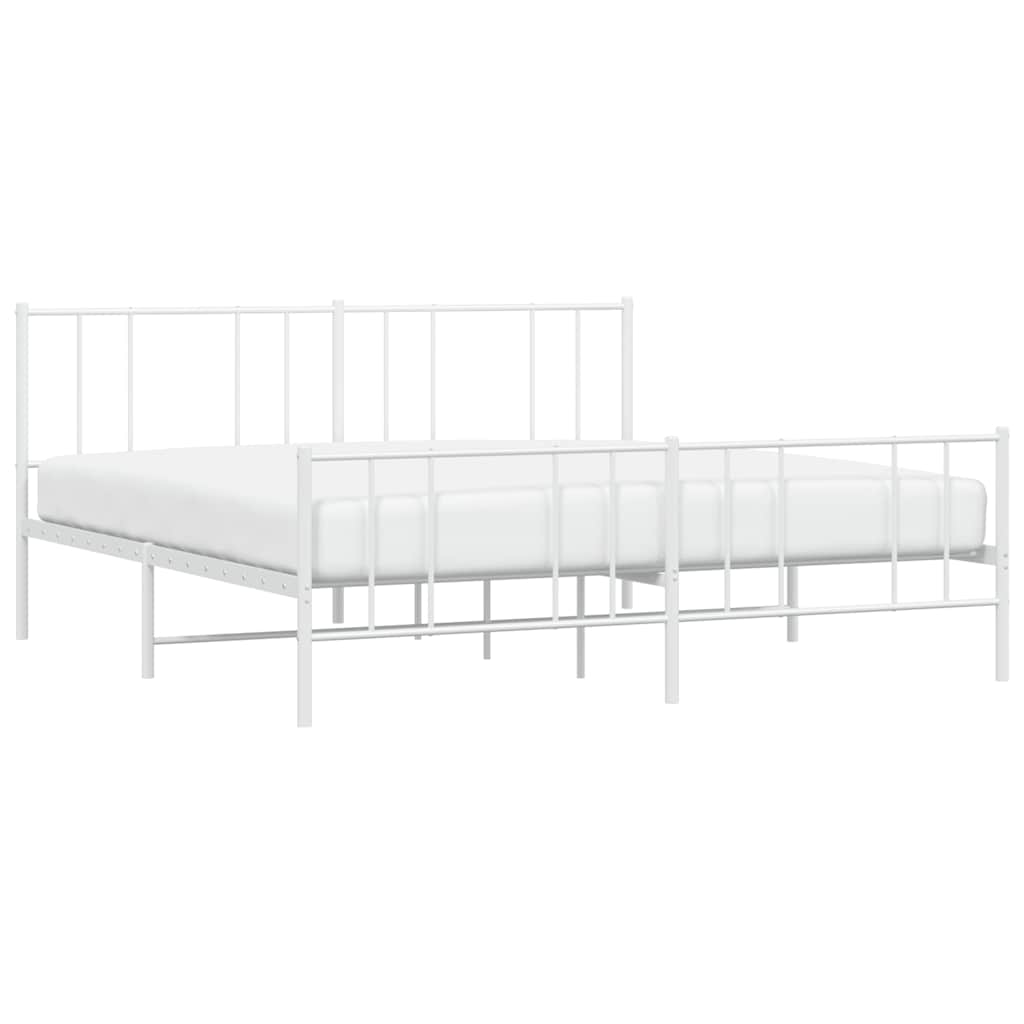 vidaXL Metalowa rama łóżka z wezgłowiem i zanóżkiem, biała, 180x200 cm