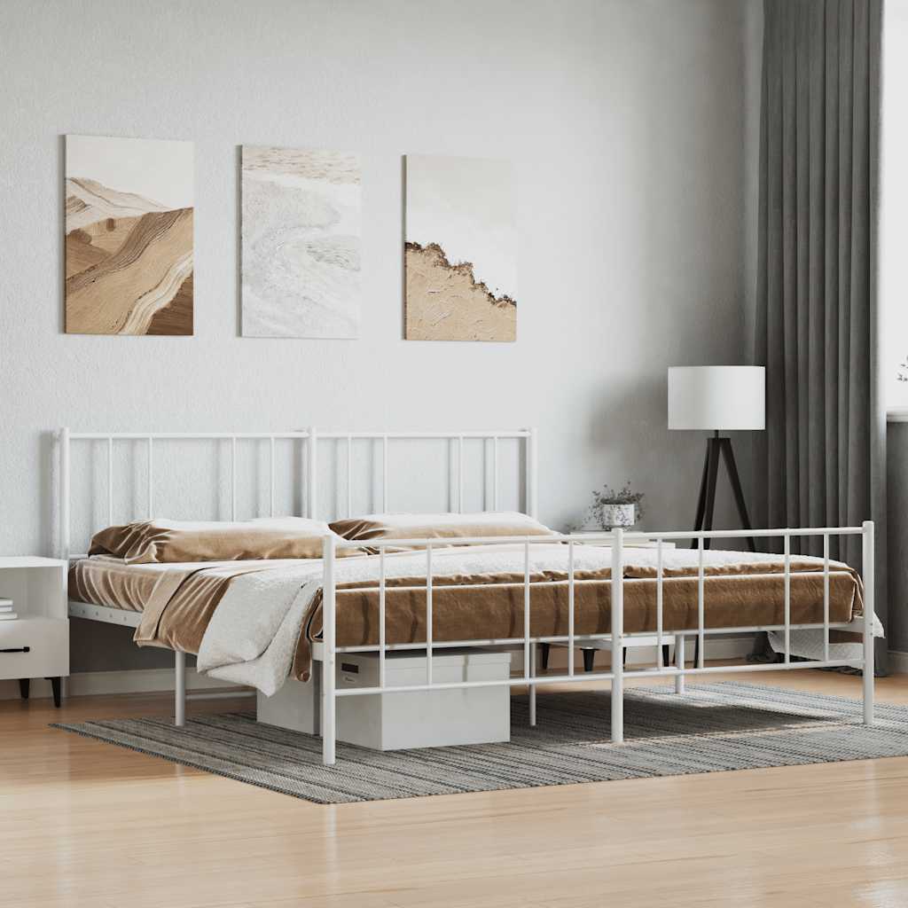 vidaXL Metalowa rama łóżka z wezgłowiem i zanóżkiem, biała, 180x200 cm