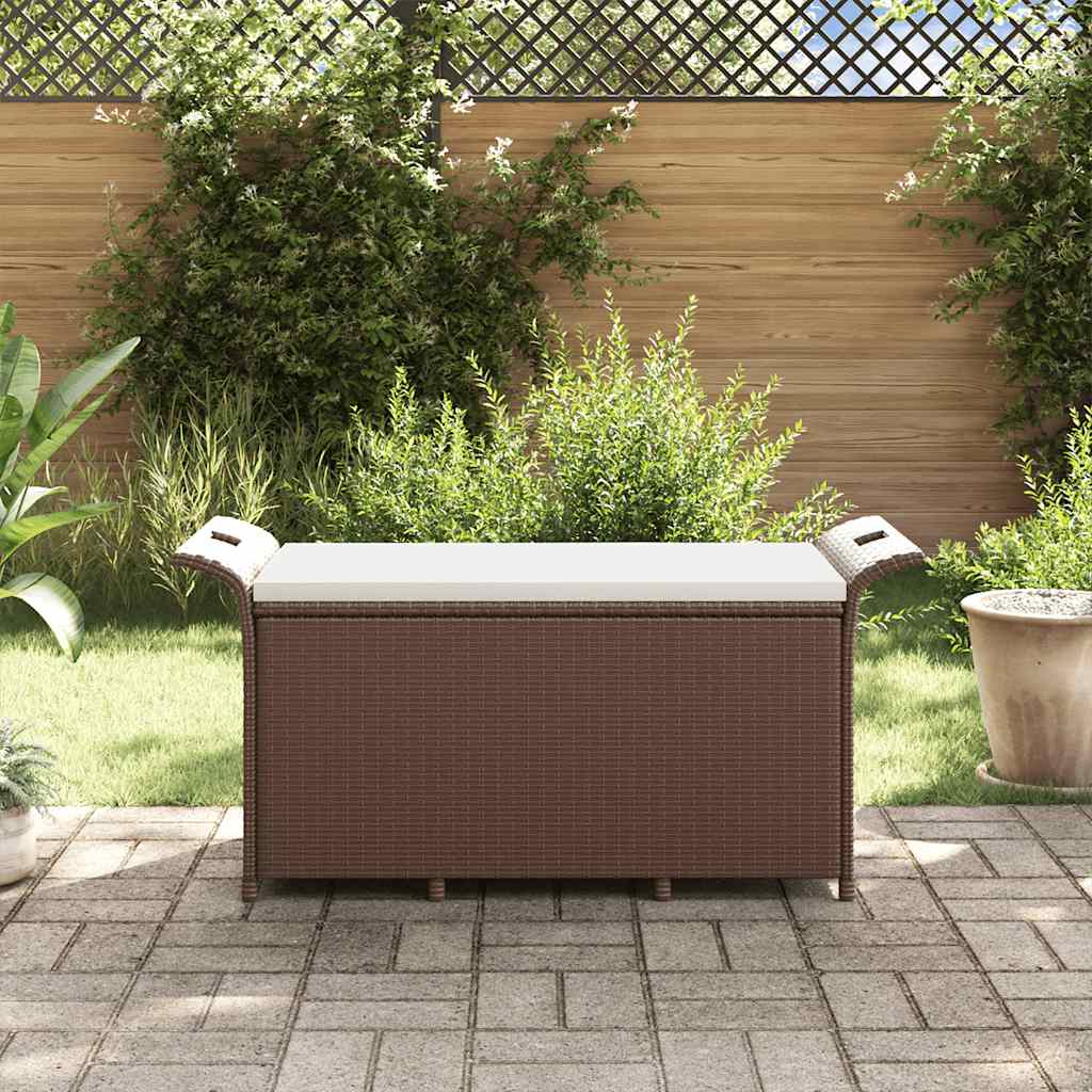 vidaXL Ławka ogrodowa z poduszką, brązowa, 116x46x57 cm, polirattan