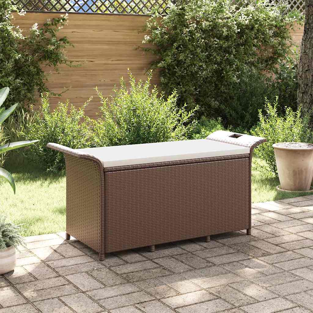 vidaXL Ławka ogrodowa z poduszką, brązowa, 116x46x57 cm, polirattan