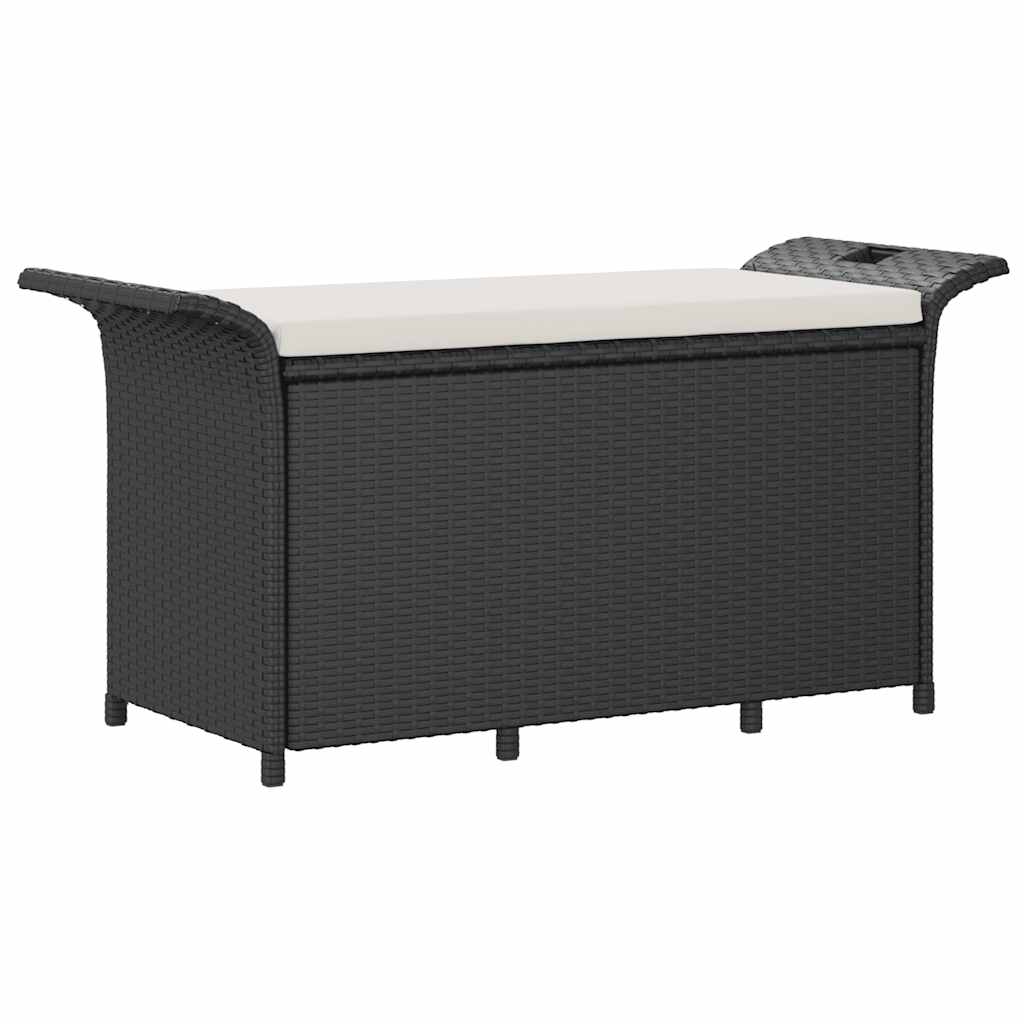 vidaXL Ławka ogrodowa z poduszką, czarna, 116x46x57 cm, polirattan
